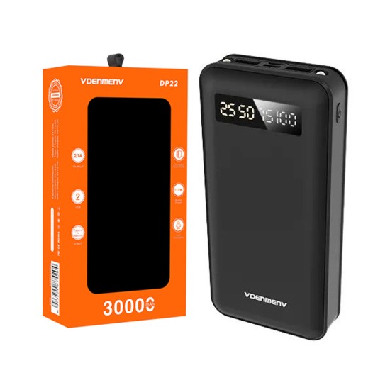 Denmen Power Bank DP22 with Dual USB Ports 30000mAh Black